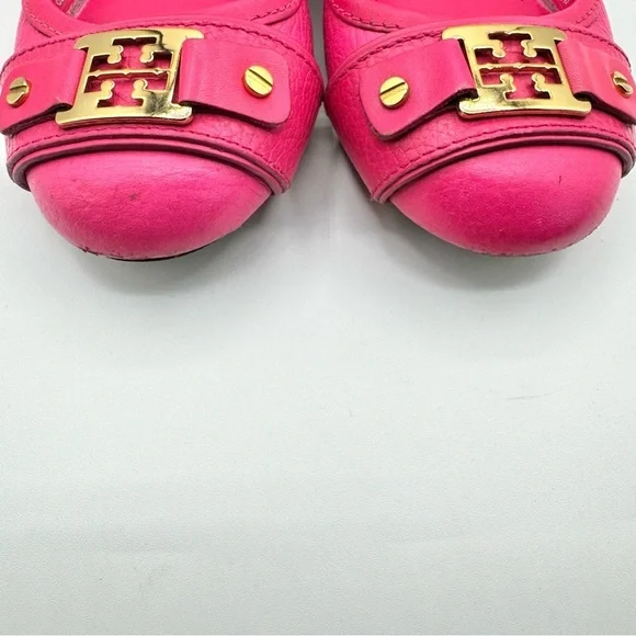 TORY BURCH PINK LEATHER LOAFER BALLERINA FLATS GOLD ORNEMENTS SIZE 6 - Picture 16 of 17